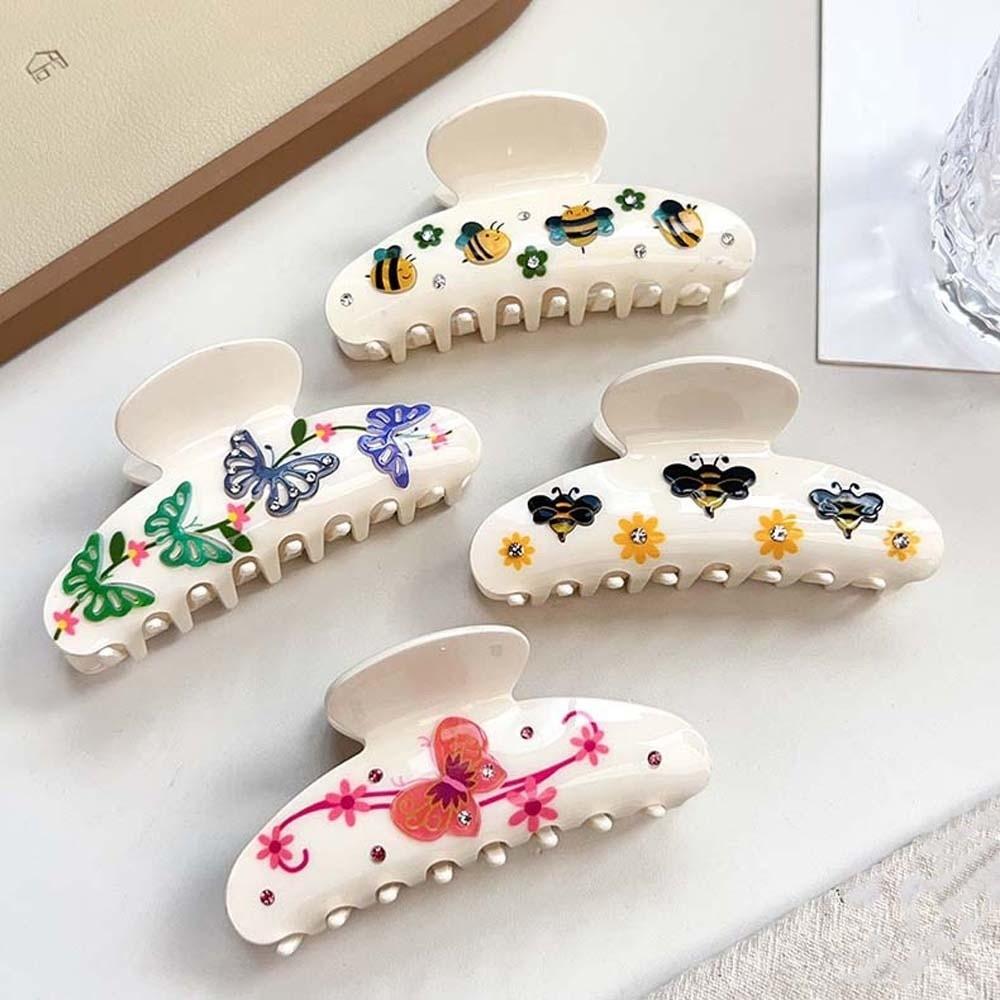 Flower Rhinestone-inlay Hair Claw Iridescent Acrylic Hair Claw Women Shark Clip Head Wear