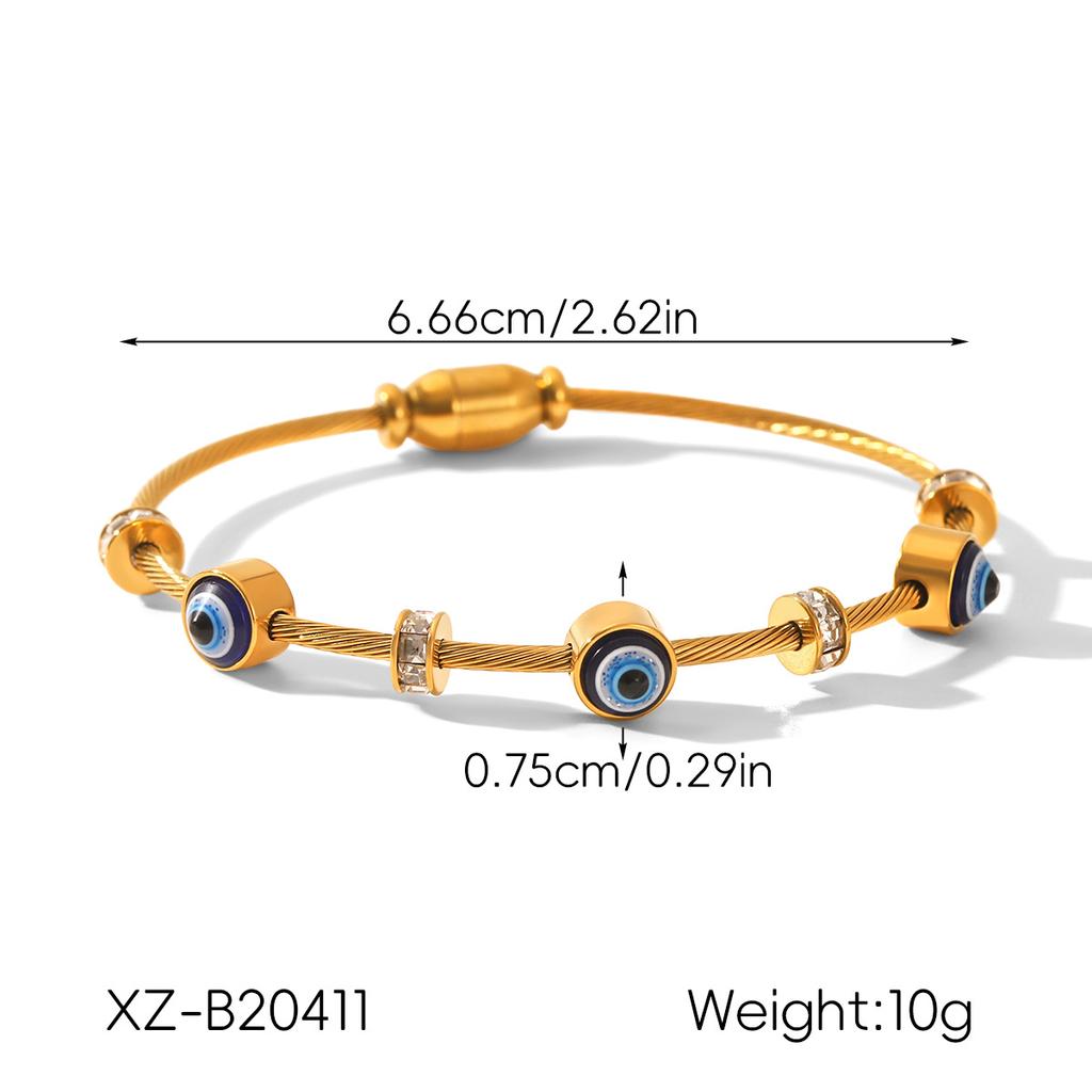 Evil Eye Bracelet for Women, Stainless Steel Gold-Plated Rhinestone Enamel Women's Charm Bracelet, Waterproof Jewelry