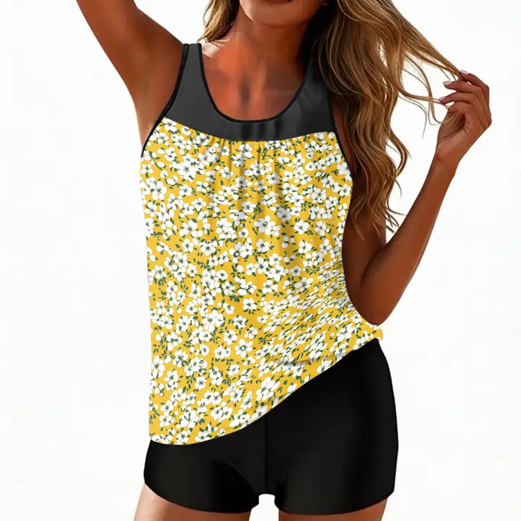 Women's Vintage Floral Print Split Swimsuit Sport Swimsuit
