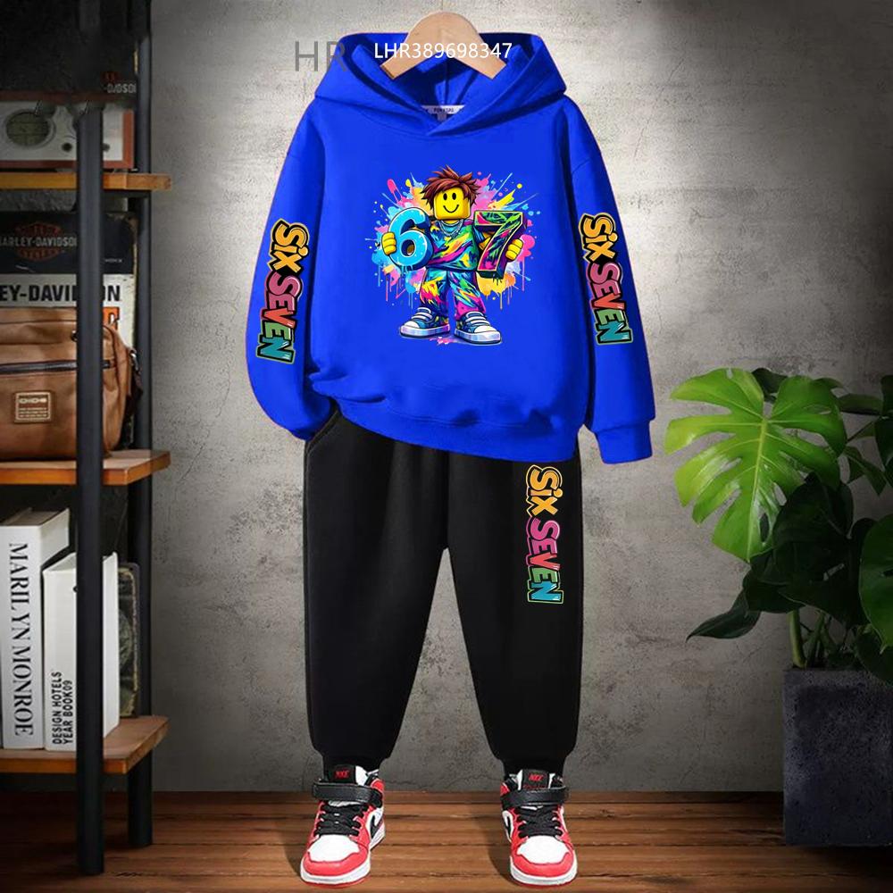 Autumn Kids Hoodie Black Boy Girl White Pink 3-12Yrs 67 Six Seven Print Clothing Casual Top+Trousers Child Gift Coat Set