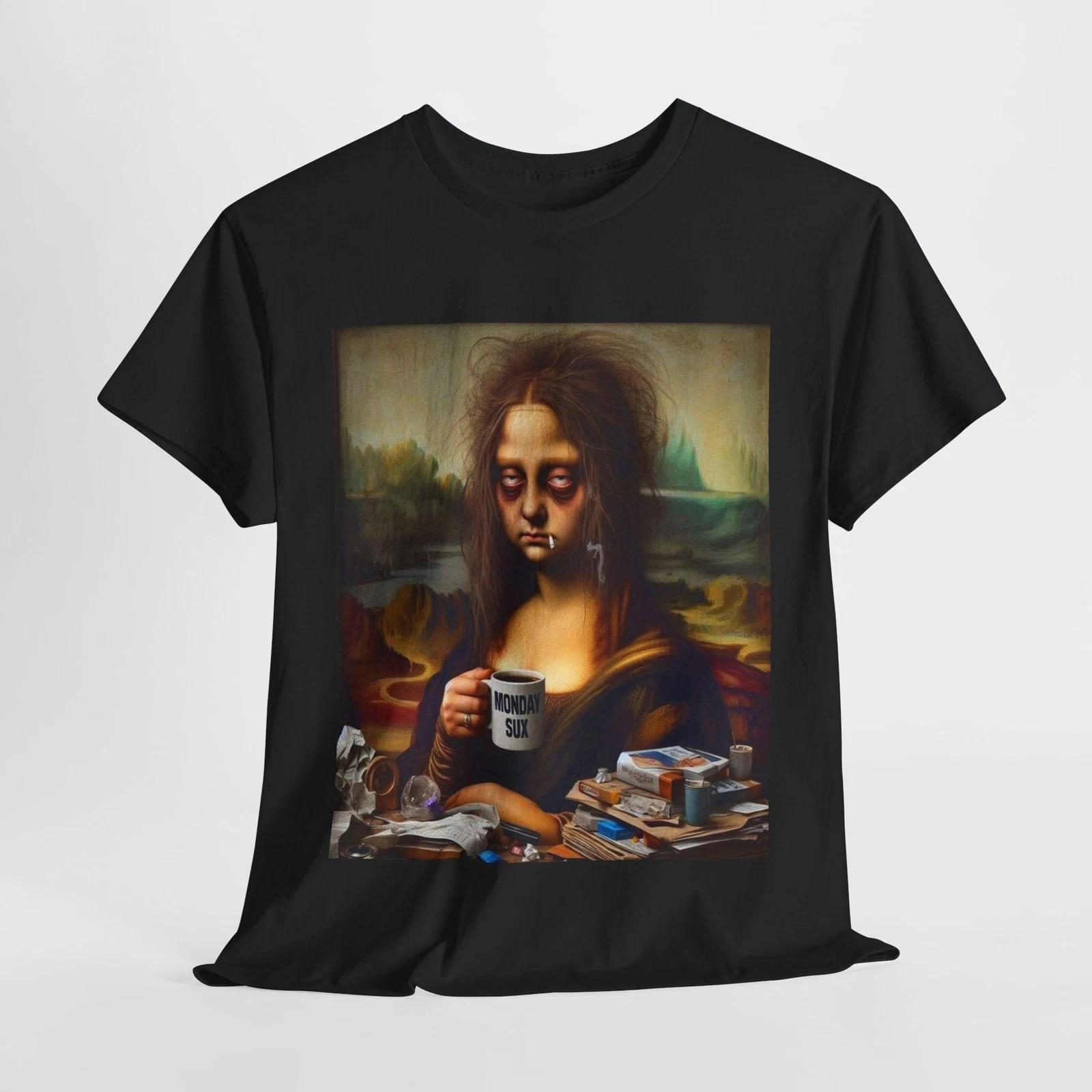 Sad Face Unisex Tee, Monday Sux, Mona Lisa Design, Graphic Shirt, Depressed S