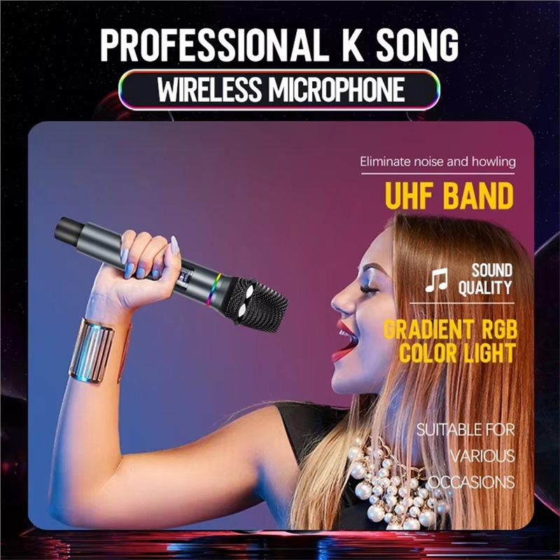 Wireless Microphone UHF Fixed Frequency 2 Channels Handheld Mic Micphone For Party Karaoke Professional Church Meeting