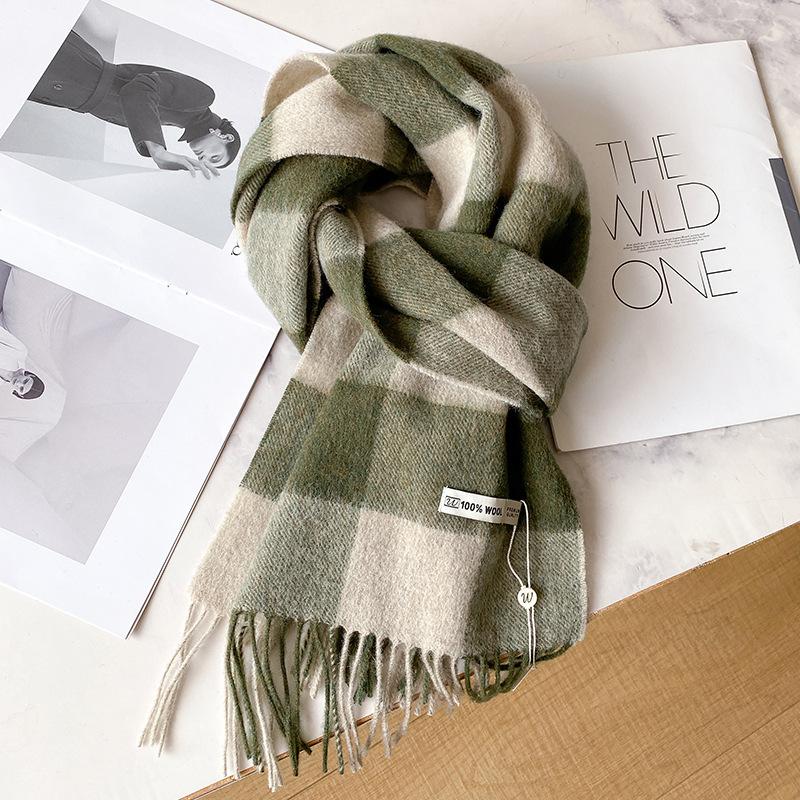 Blue wool scarf men's winter plaid new high-end gift for boyfriend boys