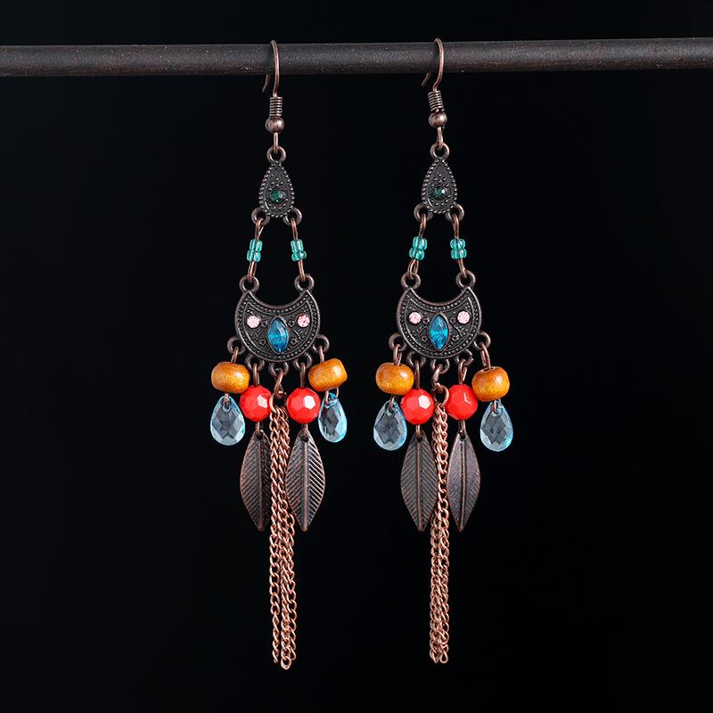 Bohemian retro fringed earrings long vacation versatile fashion personalized earrings metal temperament earrings women