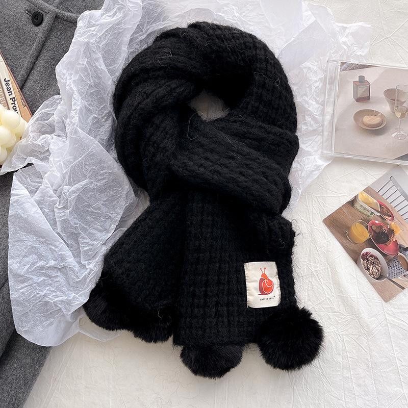 

Winter new hairball knitted scarf schoolgirl small scarf warm neck protection versatile and cute