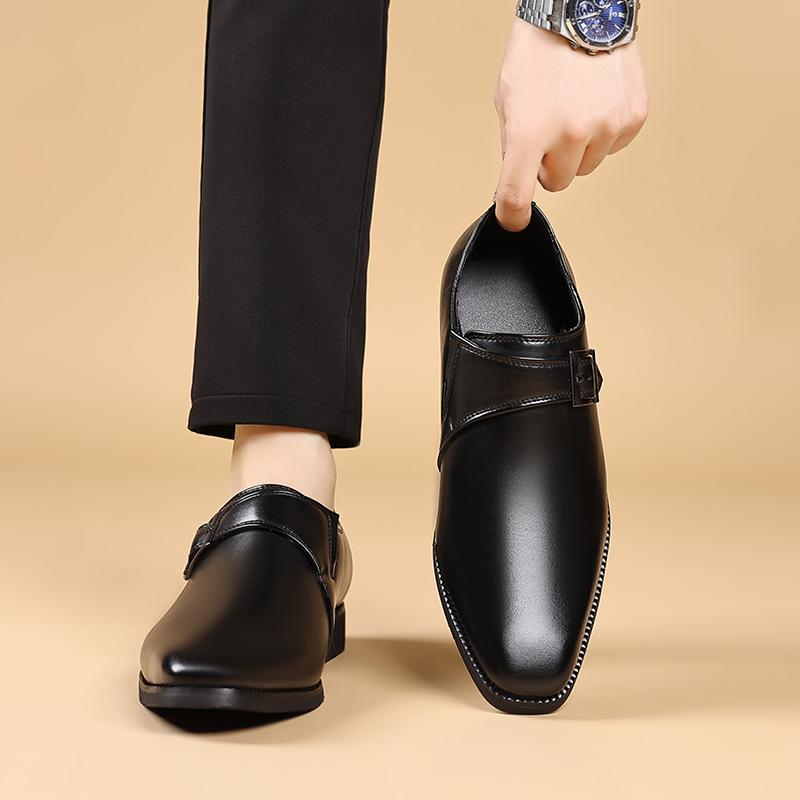 Fashion 2025 Classic Men Dress Shoes Black Leather Mens Shoes Plus Size Point Toe Business Casual Men Formal Shoes for Wedding Party
