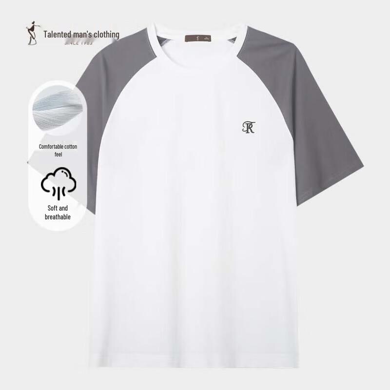 TRIES Men s Color Block Round Neck Short Sleeve T-Shirt 48