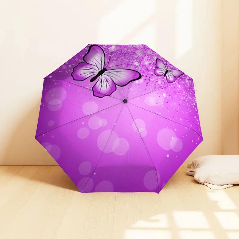 Purple Butterfly Auto Open Close Umbrella - Portable Folding Design with Iron Frame - Gift for Fans, Travelers, Daily Use1121148a