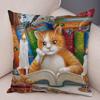 Oil Painting Color Cat Cushion Cover Pillowcase Home Decor Cartoon Animal Sofa Pillowcase Pillowcase Aesthetics