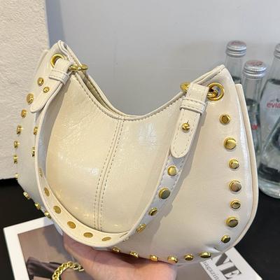 Retro Rivet Personalized Shoulder Bag Summer Portable Underarm Bag Large Capacity Casual Bucket Bag