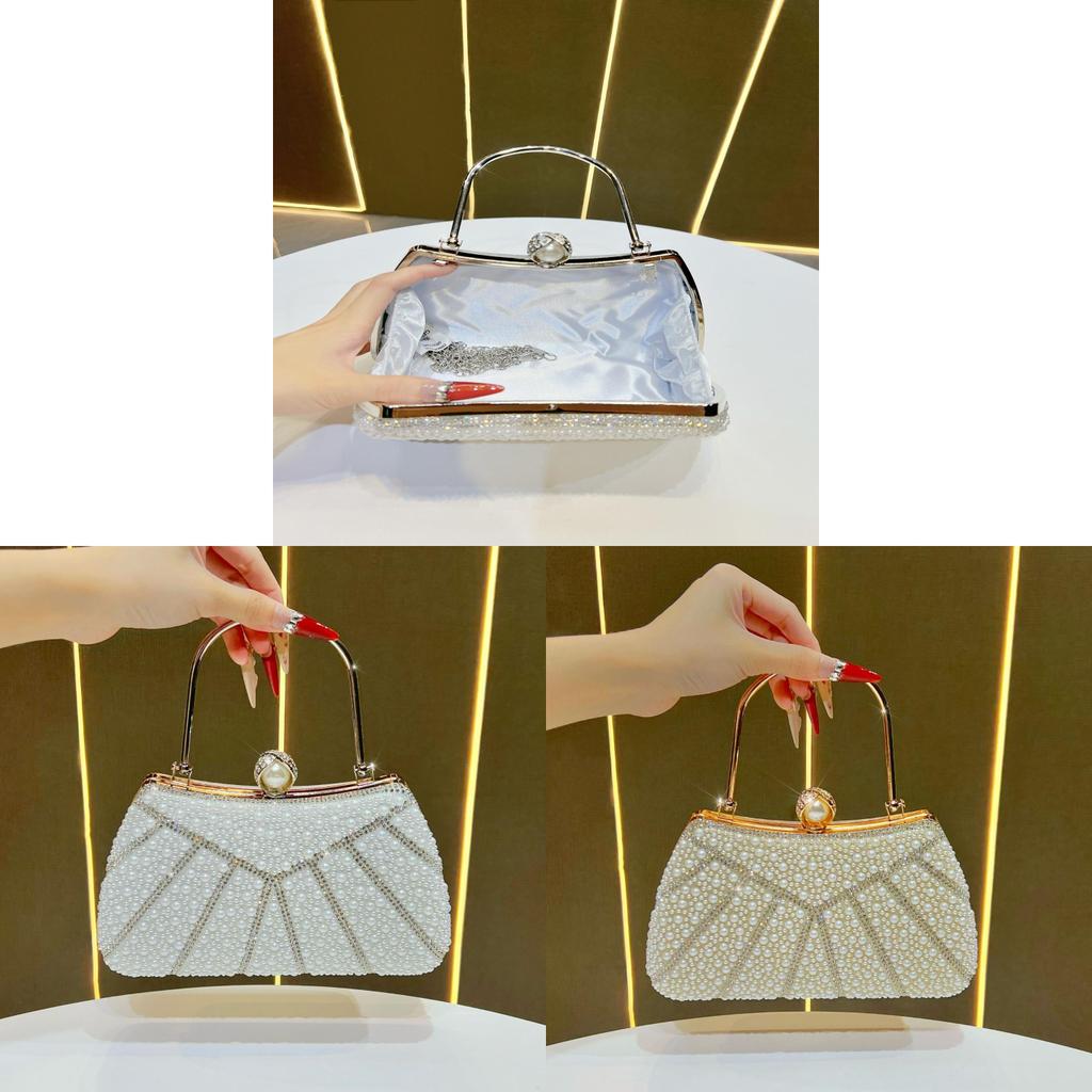 Pochette de soirée luxueuse en perles avec ornements en diamants pour événements formels et mariages