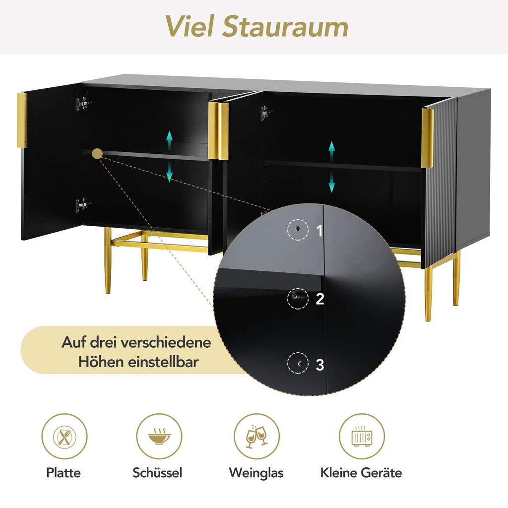 Sideboard Storage Cabinet, Modern Buffet with 4 Doors, Adjustable Shelf, Metal Legs, Storage Cabinet Sideboard with Ample Storage Space