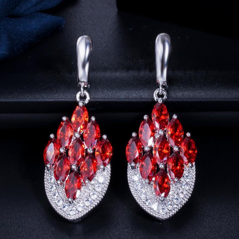 Ohrringe in Ankerform, baumelnd, lang, mit Zirkonia, rot, lila, Kristall, für Damen, Modeschmuck
