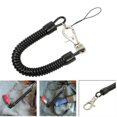 Car Keychain Anti-theft Cable Security Keyring Key Chain Metal Buckle Plastic Black Retractable Spring Rope Coil Spiral Stretch