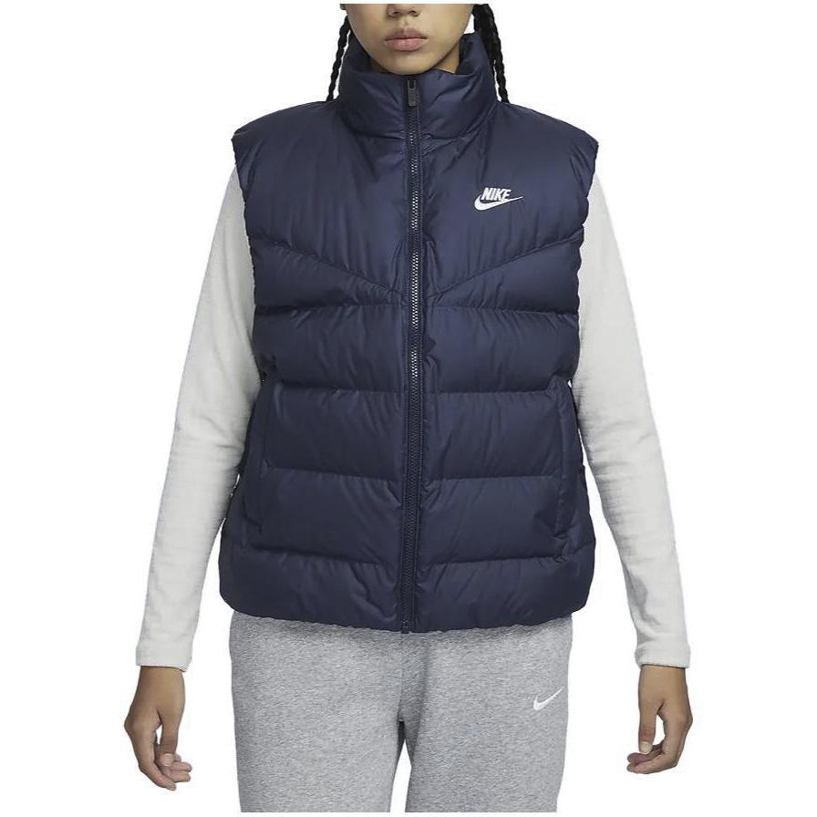 Nike Therma-Fit Windrunner Sportswear Solid Color Stand Collar Casual Down Vest Women Vests Obsidian FZ1104-451