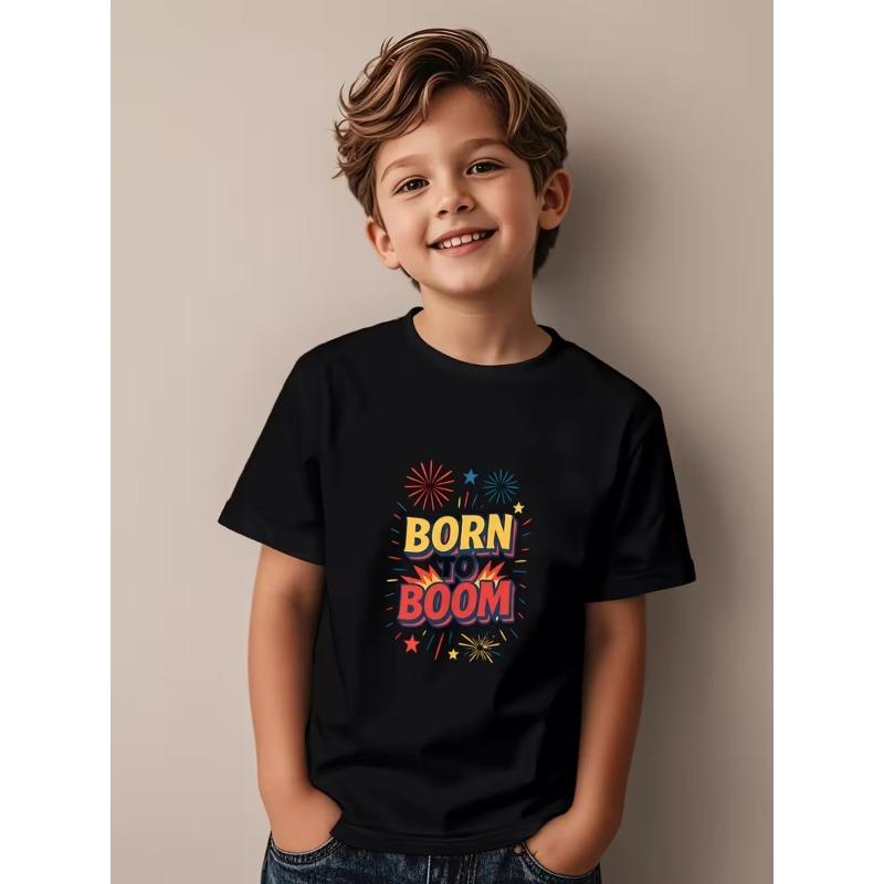 

European sizes Born to Burst Boy Girl Birthday Party T-Shirt - Retro Style Born to Burst Design, Rocket Firecracker And Confetti Print 98cm чёрный