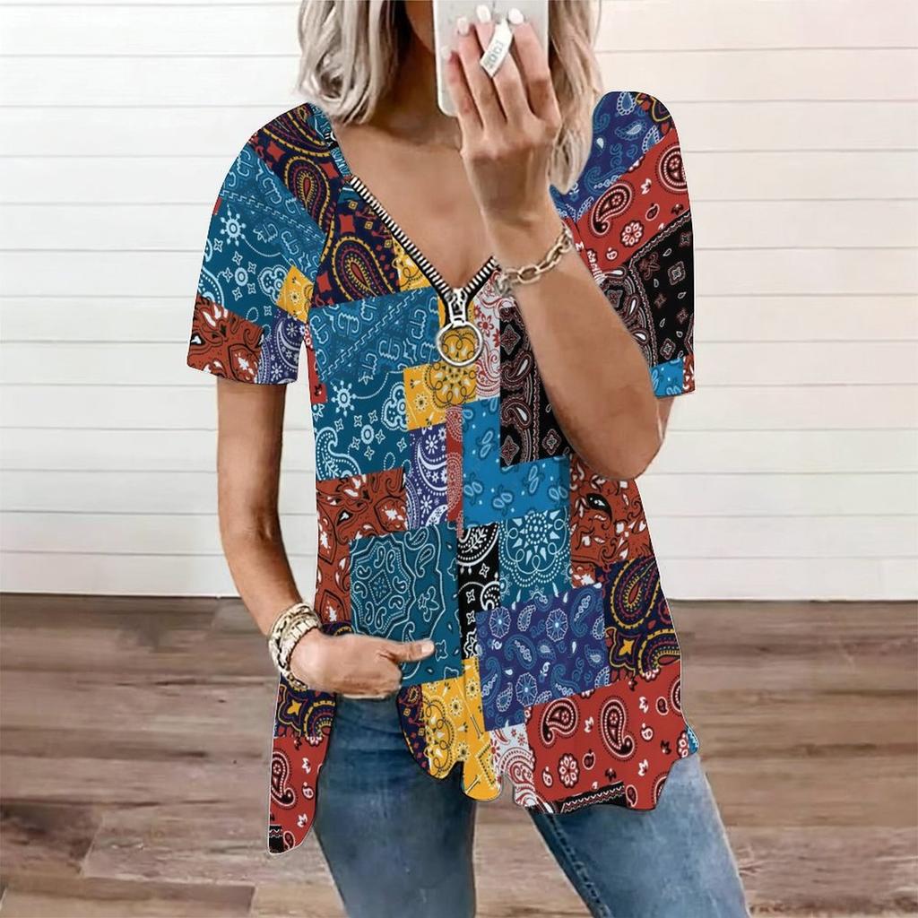 Women Square Neck Short Sleeve Blouse Watercolor Butterfly Floral Irregular Hem