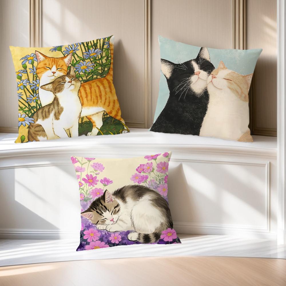 Fashion Cute Kitten Kawaii Cat Flower Cushion Cover Soft Pillow Case for Sofa Living Room Home Office Decor Protective Covers
