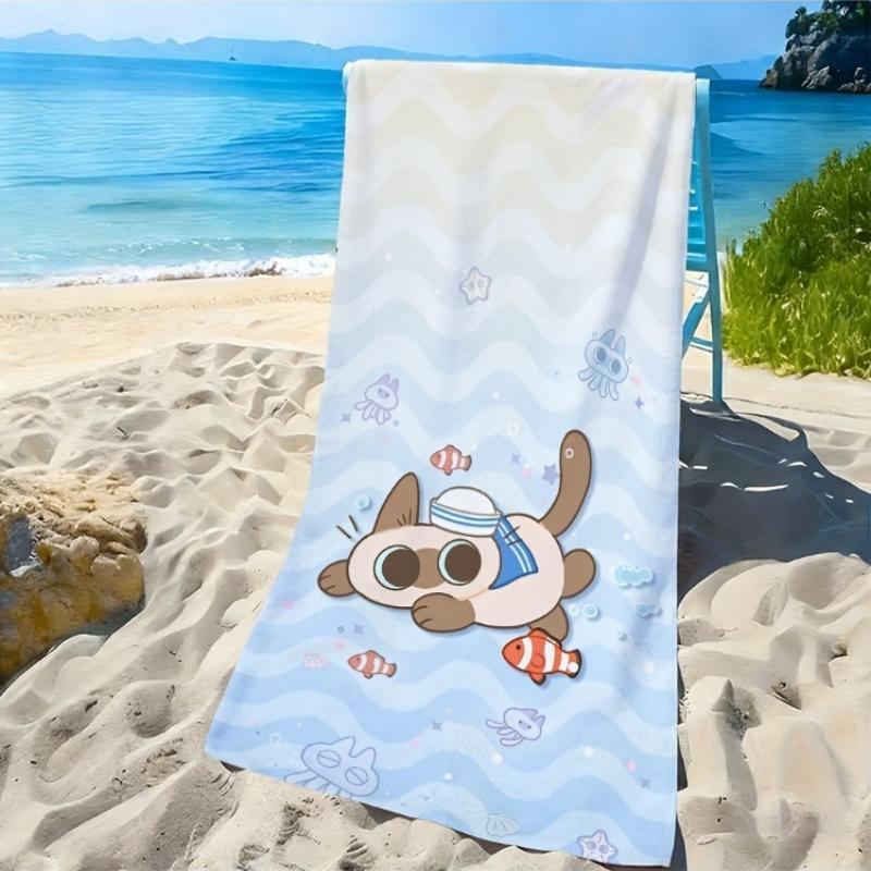 

2D Flat, 1pc, Cat Underwater Adventure Illustration Beach Towel, Soft and Skin-friendly, Non-shedding, Easy to Clean, Durable W30*H60(CM)