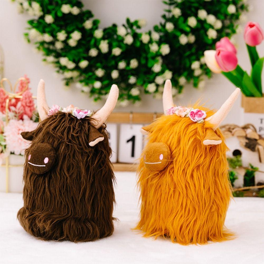 

Realistic Highland Cow Plush Ornament Simulation Farmhouse Nordic Dwarf For Kids Gift белый