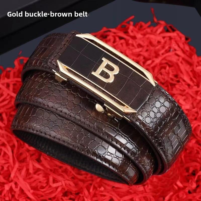Men's Crocodile Pattern Cowhide Automatic Buckle Belt