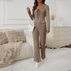 Women's 2 Piece Outfits Sets Ruched Long Sleeve Tops  Wide Leg Pants Tracksuit Sets