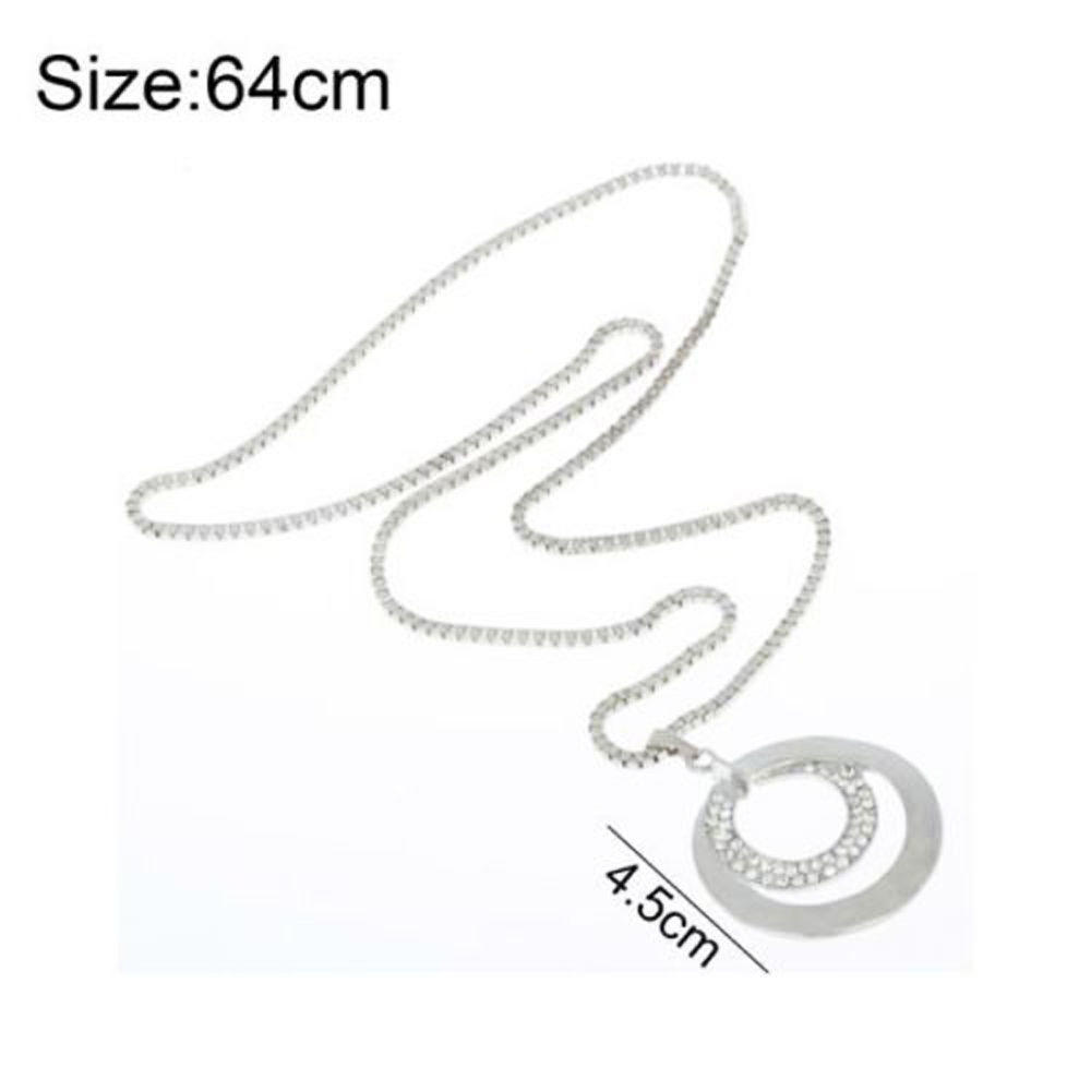 Women Rhinestone Long Necklace Pendant Silver Plated Chain