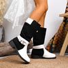Cowboy Boots For Women Anti-Slip Low Heels Round Toe Cowgirl Boots Knee High Western Booties Women's Chunky Block Heel Wide Calf Pull On Walking Boots