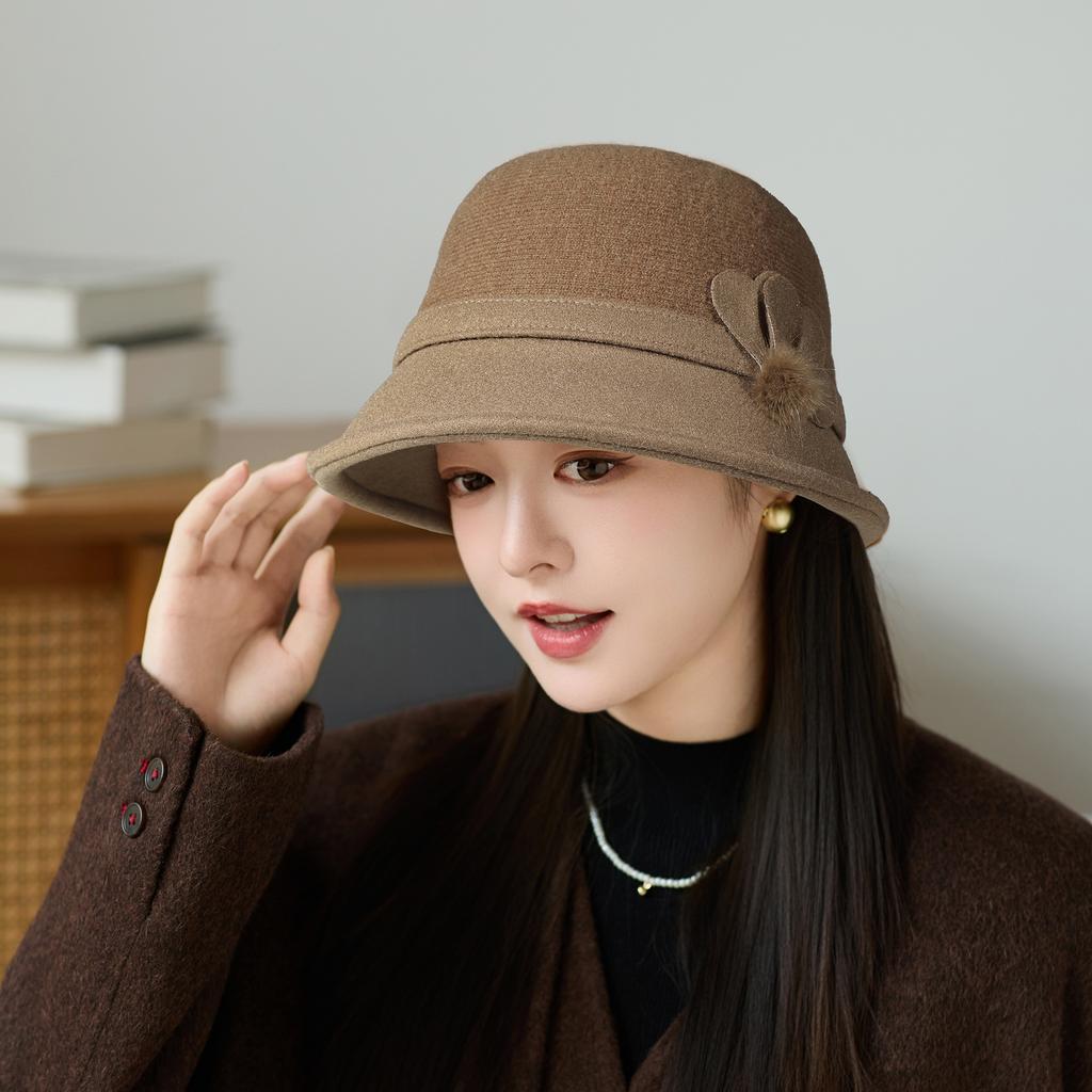 Custom New Arrival Woolen Autumn Winter Bucket Hat, Women's Hat Warm Thickened Knitted Cap
