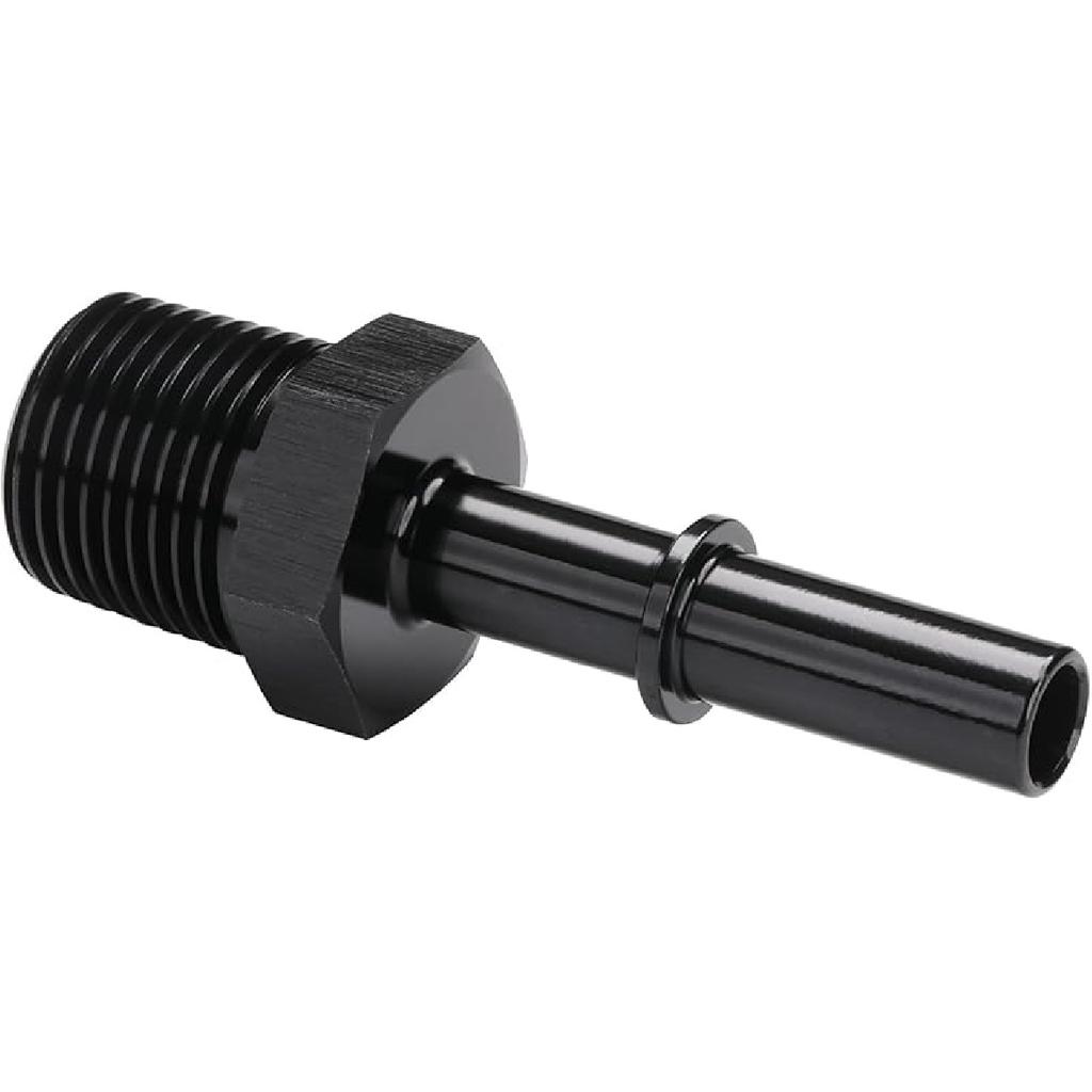 1/4 NPT Male to 3/8" SAE Quick Disconnect Male Push On EFI Fuel Fitting Adapter Straight Aluminum Black