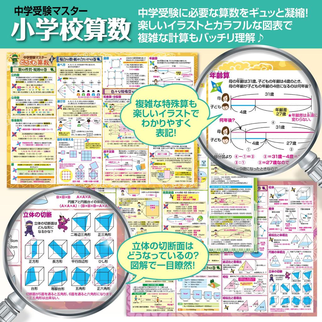 Bath School Set Mastering Math for Junior High School Entrance Exams Math Techniques Bath Poster Set Made in Japan Math and Science Educational B3