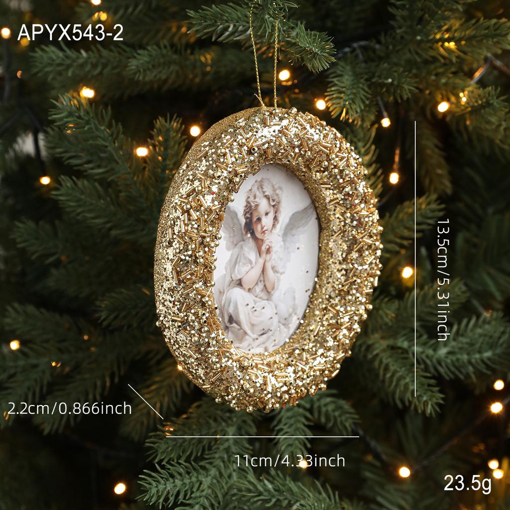 Foam Frame Angel Christmas Tree Pendant Golden Silver Square Circular Frame Hanging Christmas Decoration