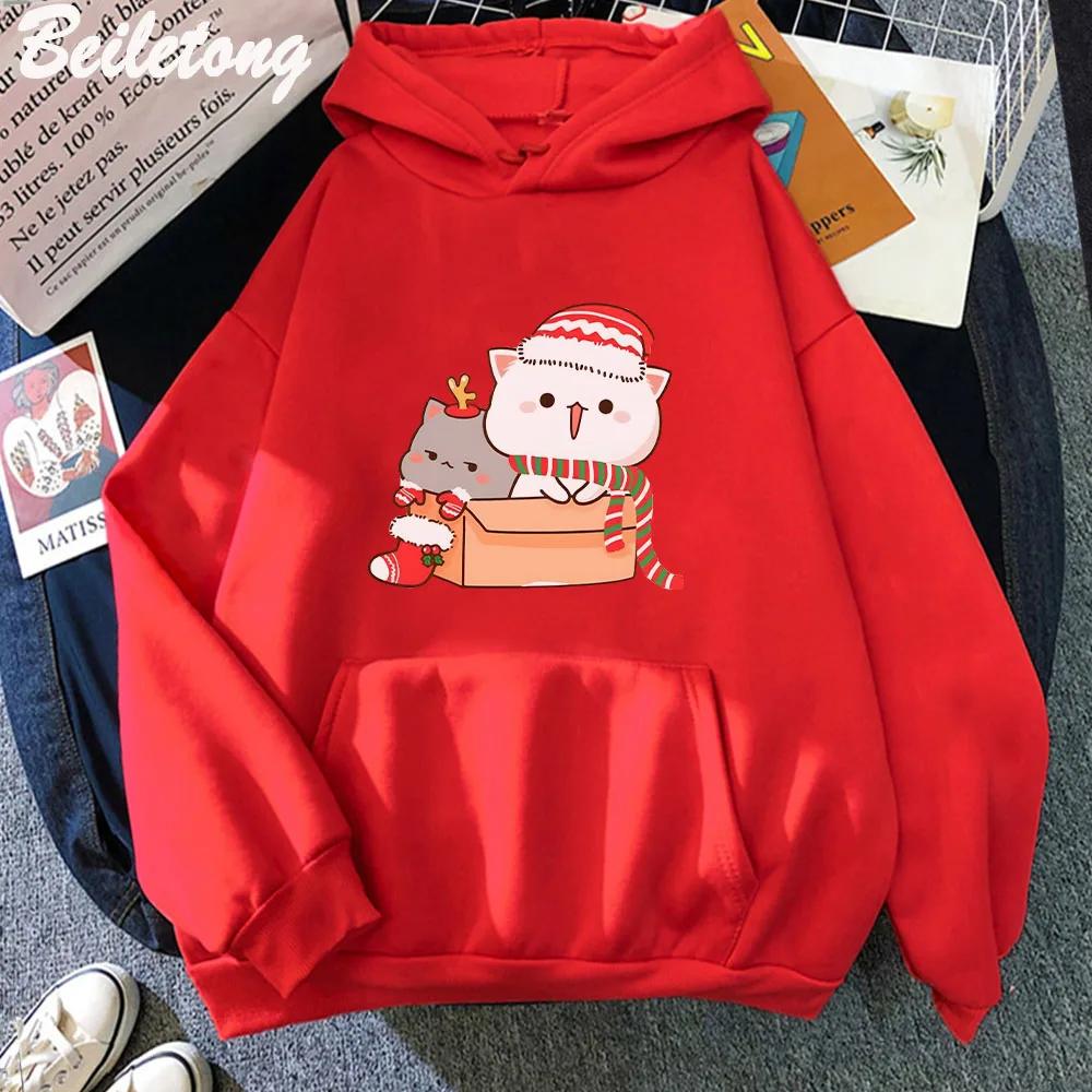 Peach and Goma Mochi Cat Hoodie Woman Streetwear Christmas Printed Kawaii Sweatshirts Winter Autumn Oversize for Couples Hoddies