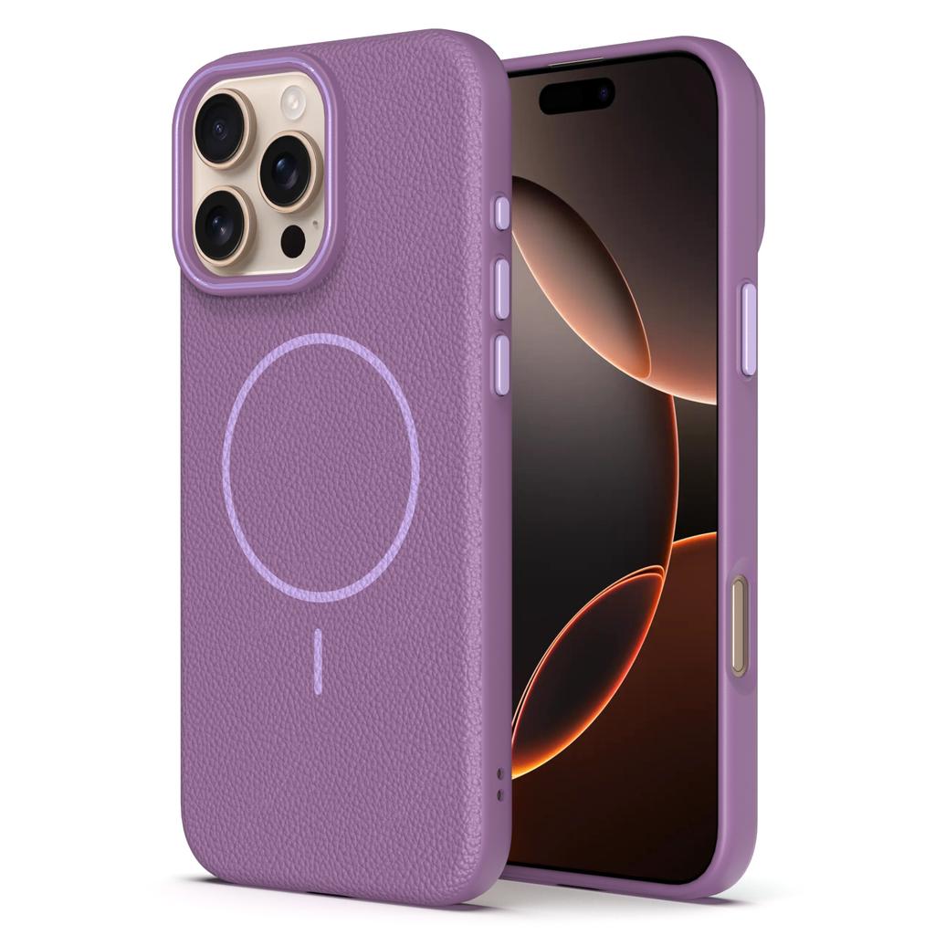 Litchi Patterned Leather Phone Case for IPhone 17 16 15 14 13 12 11 Pro Max Magnetic Magsafe Armor Flocking Cover