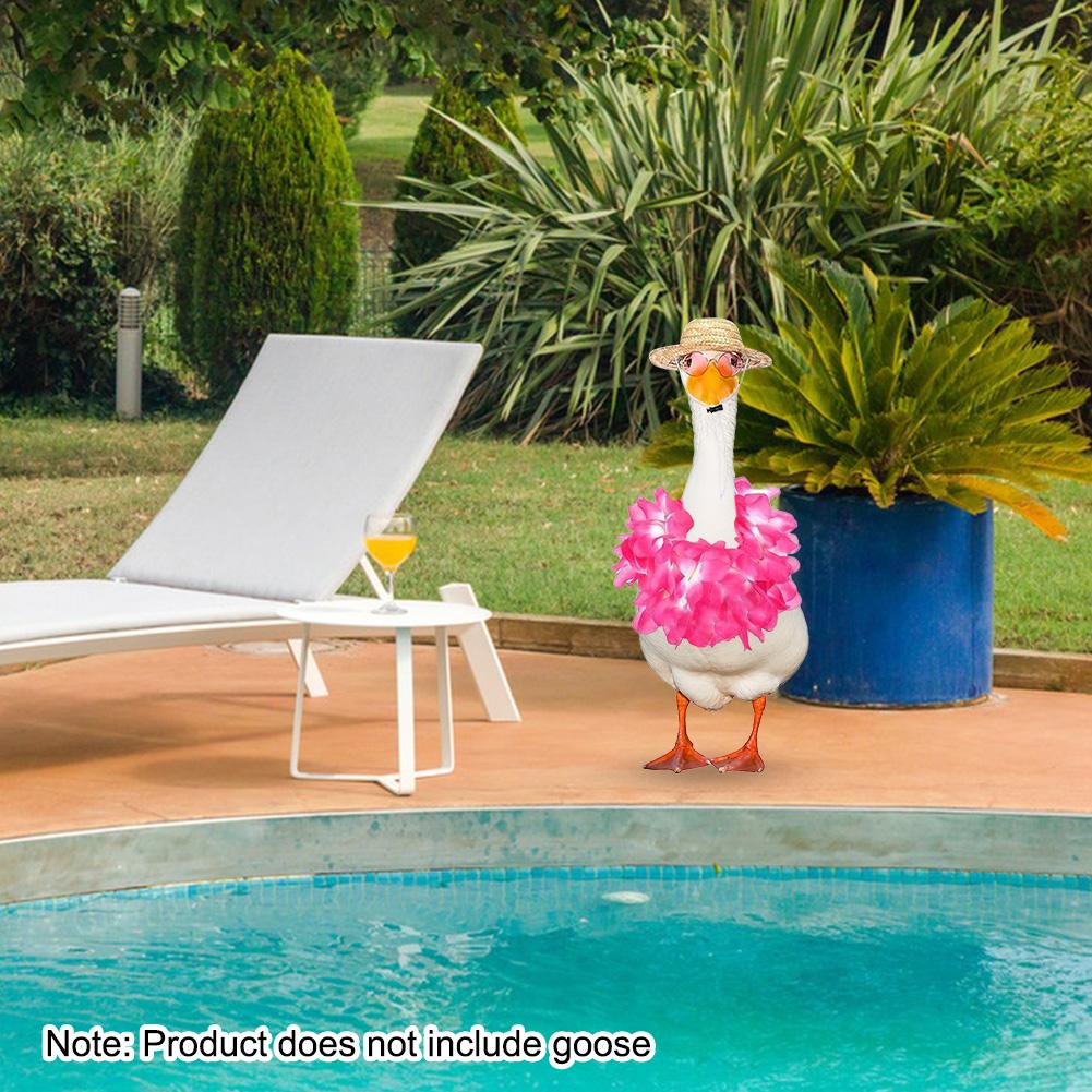 Summer Porch Goose Outfits Decorative Porch Goose Summer Costume Straw Hat and Hawaiian Lei Costume for 23/17in Goose Statue