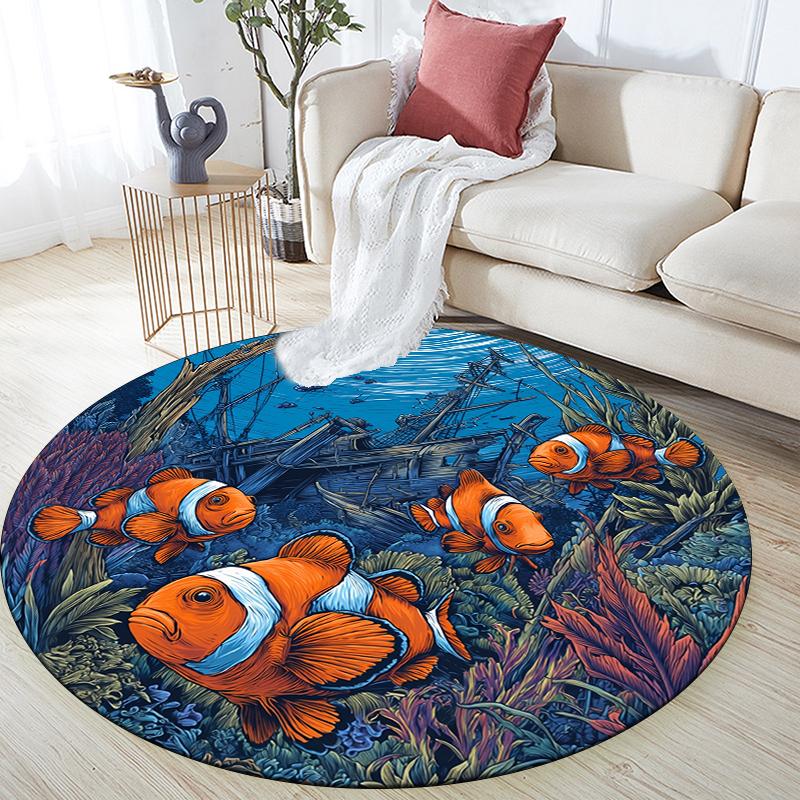 Marine World pattern round rug,Carpet Rug for Living Room Bedroom Sofa Playroom Decor,Non-slip Floor Mat,Holiday Gifts and Birthday Gifts.