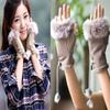 Hand Girls Mitten Trim Color Wrist Warm Fashion Soft Rabbit Fur Fingerless Women Gloves