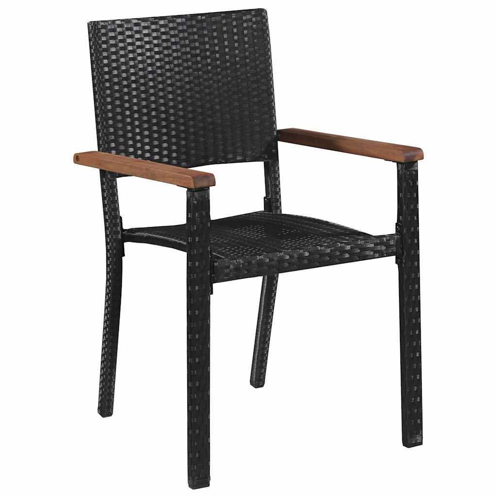 7 piece Garden Dining Set Poly Rattan Acacia Solid Wood Black
