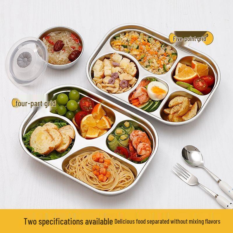316 Stainless Steel Compartment Meal Tray with Lid - Adult & Student Canteen Lunch Box