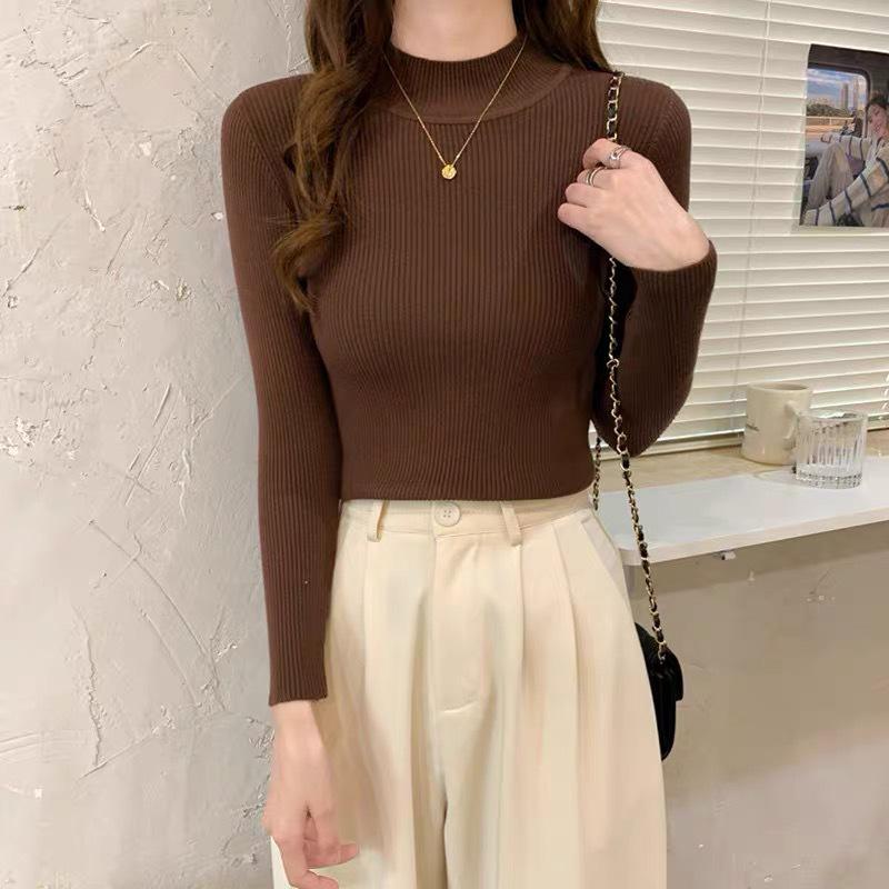 Women's Stylish Slim Fit Knitted Half Turtleneck Sweater - Long Sleeve Autumn/Winter Top