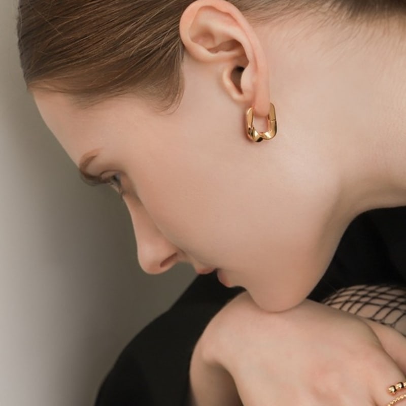 ozel Silver925 Twist Square Hoop Earrings PS159E