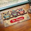 Cartoon Three Owls Happy Non-Slip Floor Mat Soft Comfortable Decorative Rug for Kitchen Bathroom Living Room Bedroom Entrance