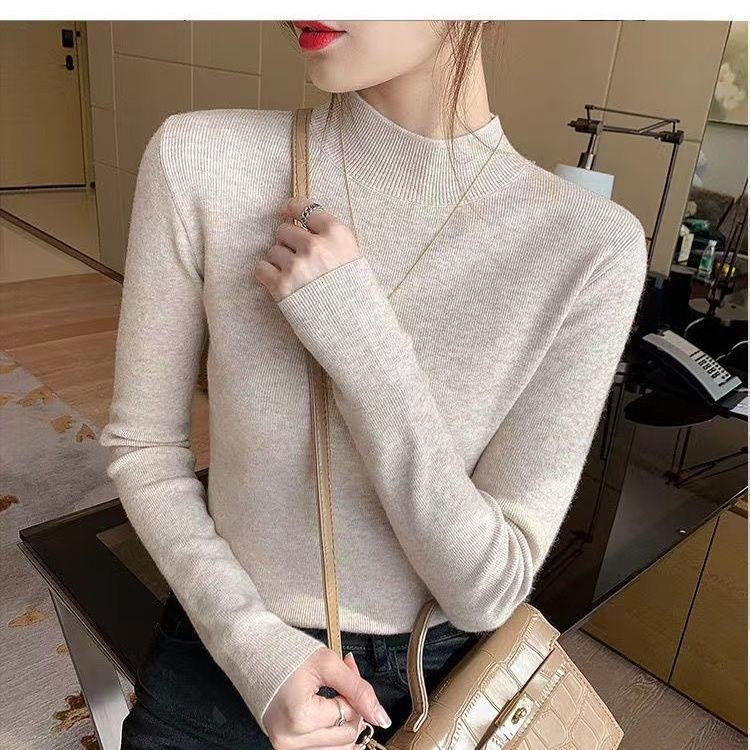 

Women s Slim Fit High Neck Knit Sweater - Versatile Long Sleeve Top for Autumn & Winter S for 80-95 lbs