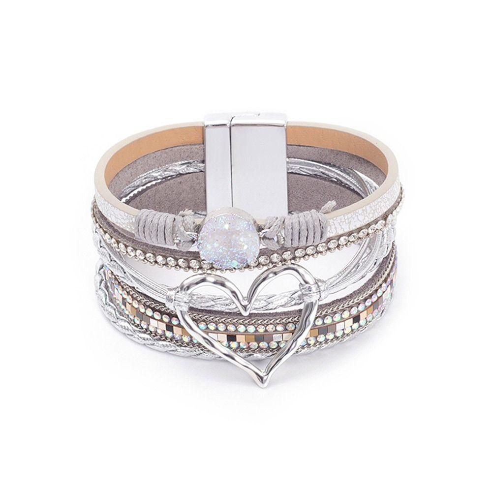 Big Love Bohemian Multilayer Bangle PU Leather Multilayered Bracelet Charm Bangles  Women Lady Girl