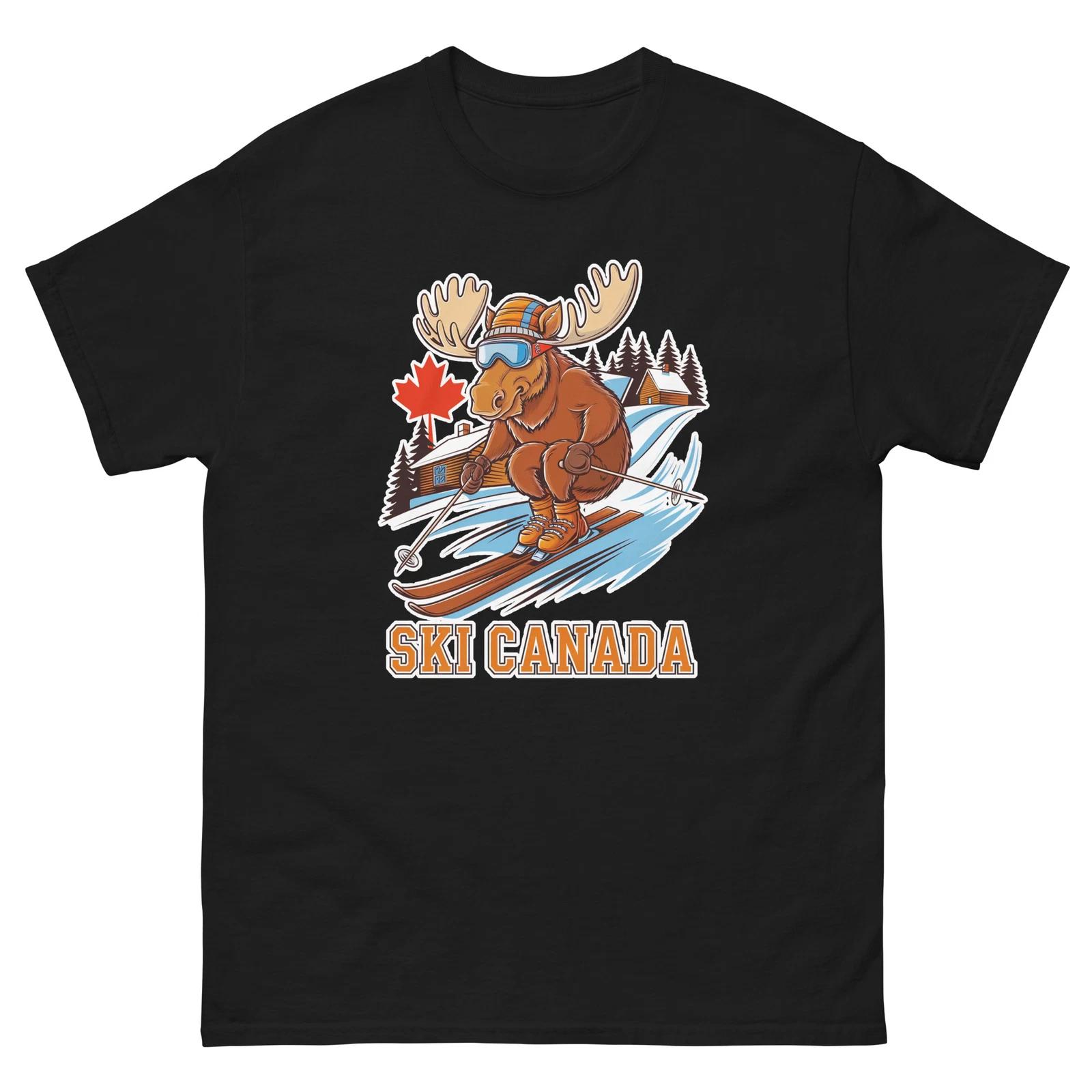 Ski Canada Moose Cute Animal Skiing T-Shirt M