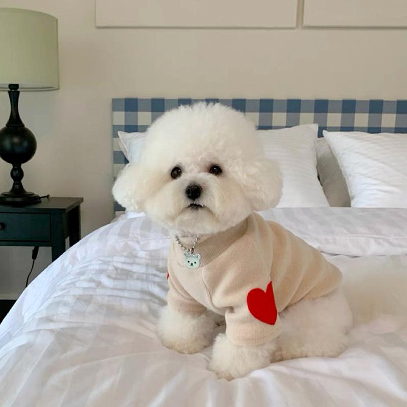 Autumn Dog Heart Warm Sweatshirt Pet Clothes Teddy Bichon Pomeranian Small Dogs Cats Base Shirt