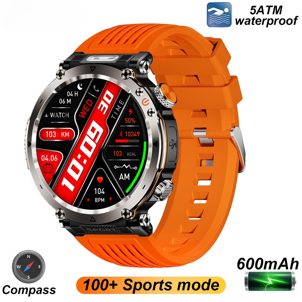 2025 Nowy Smartwatch Outdoorowy 5ATM Męski 600mAh Latarka LED Smartwatch Kompas Połączenie Bluetooth Tętno IP 68 Sportowy Smartwatch