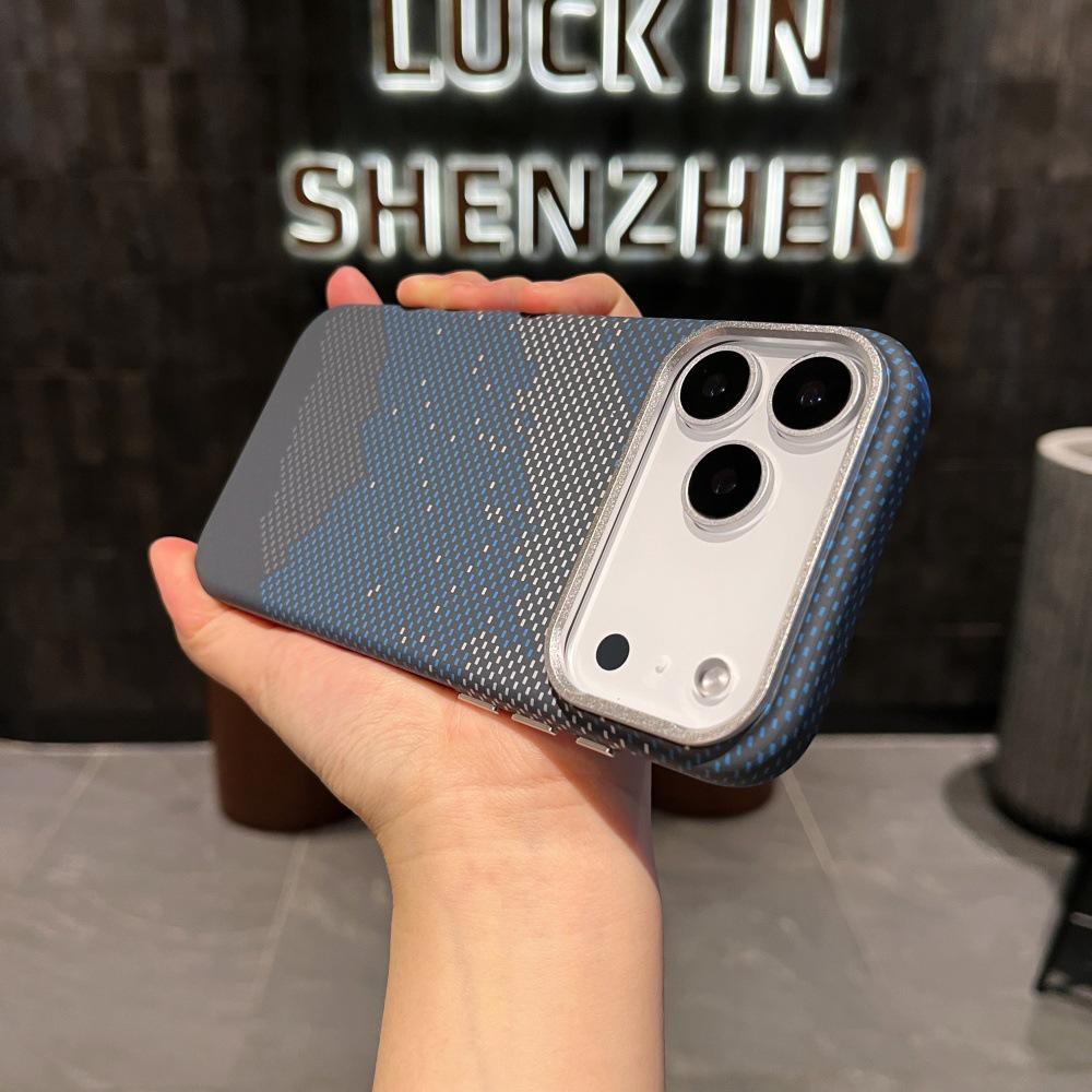 Sunset Golden Mountain Carbon Fiber Magnetic Case for iPhone 17 Pro Max - Full Coverage Metal Lens Protection