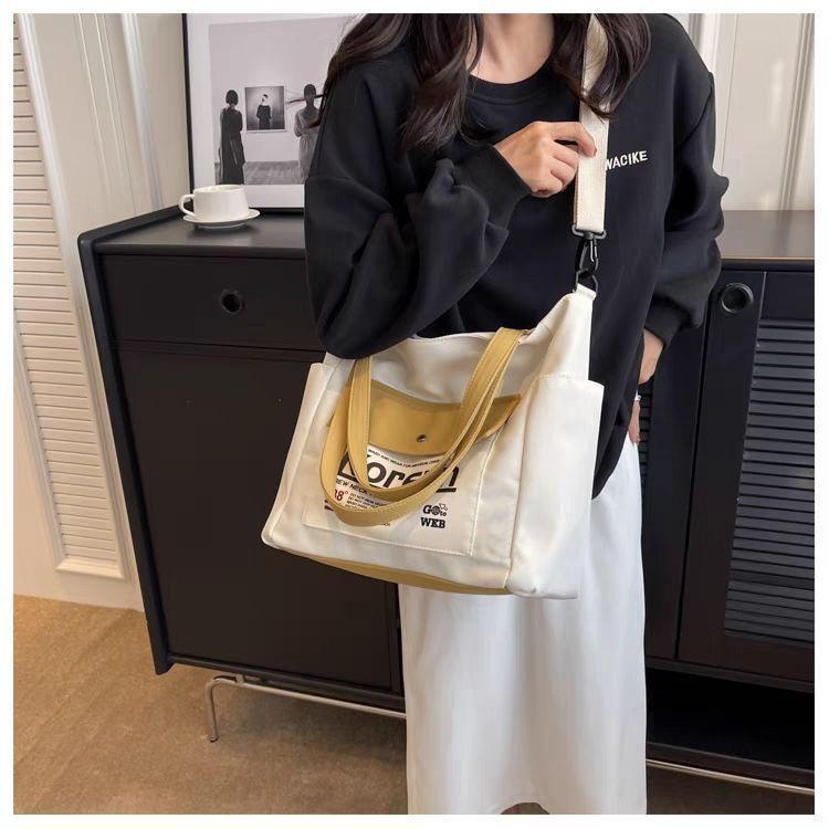 Large Capacity Women Tote Canvas Handbag Schoolbag Female University Portable Shoulder Bag Rectangular Shopping Beach City College Korean Popular