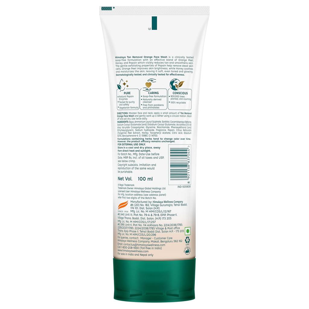 Himalaya Tan Removal Orange Face Wash 100ml Pack Of 1 Deep Cleanser Moisturizing Skin Care